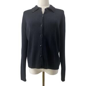 Vintage MCM Pendleton Classic Wool / Acrylic Black Sweater w Beaded Collar Small